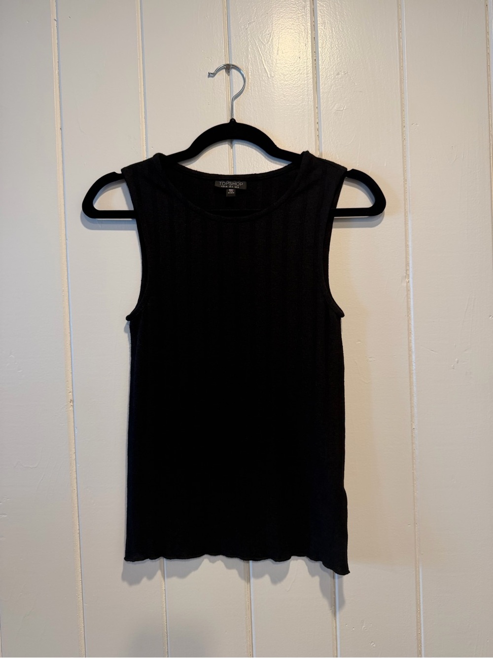 Topshop Ribbed Tank Top US 4 | Black Sleeveless Basic Minimal Summer